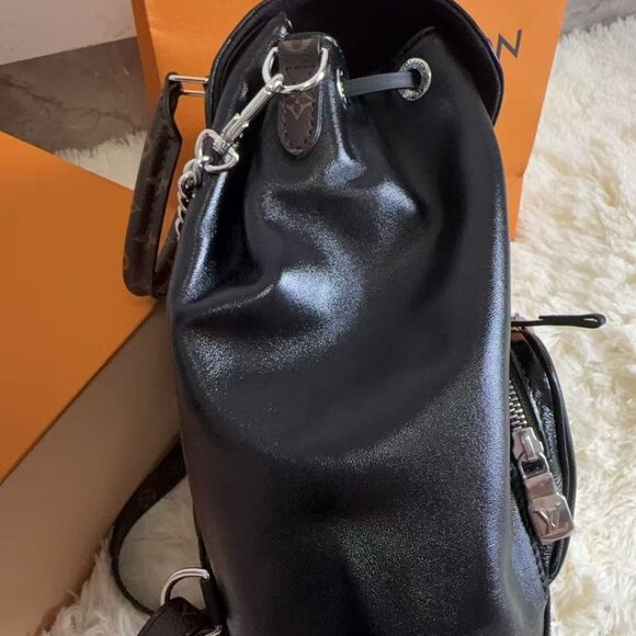 MONTSOURIS VIBE PM BACKPACK 30 IN BLACK LAMBSKIN SILVER CHAIN - Picture 9 of 16